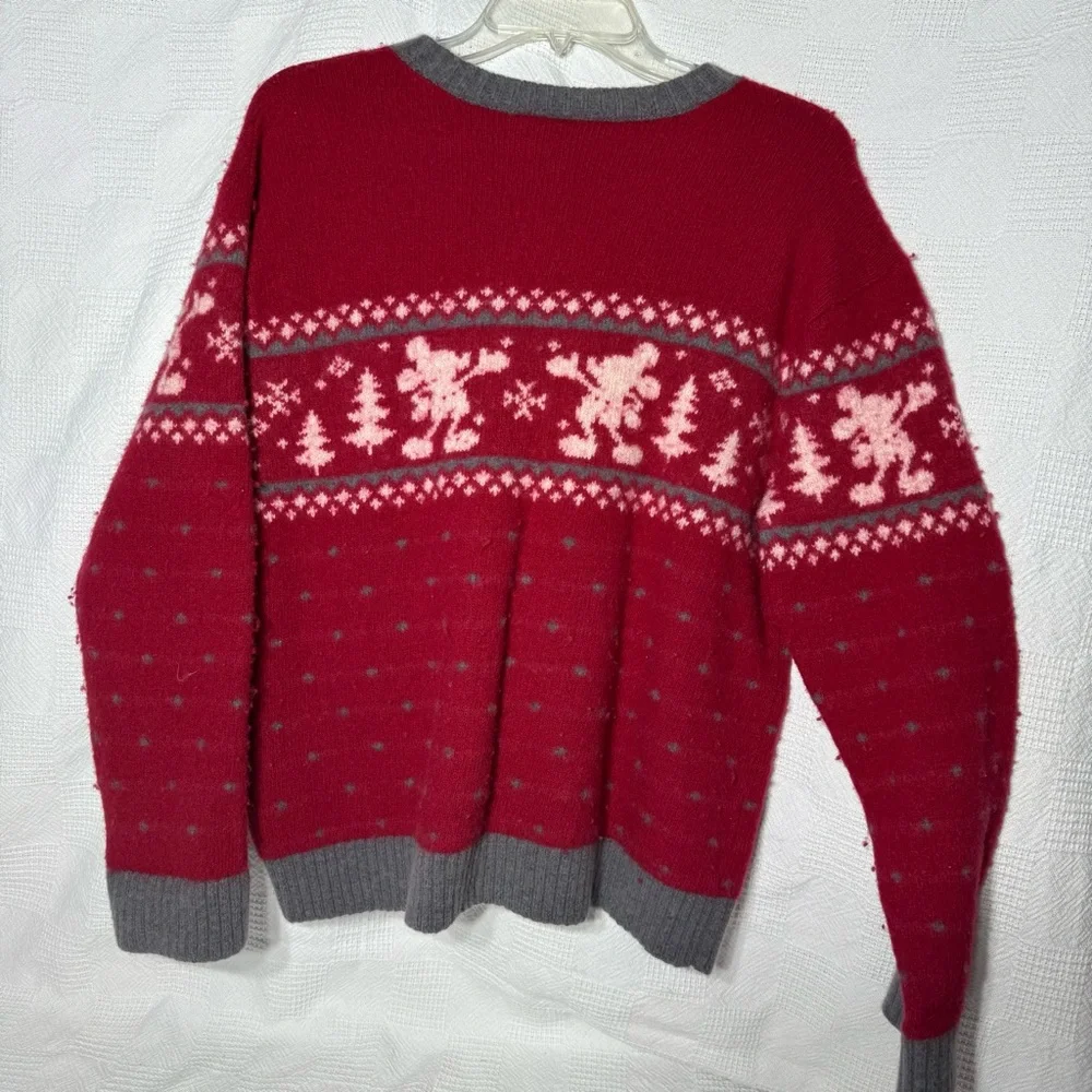 Vintage Mickey Mouse Christmas Sweater Wool Blend‎ Fair Isle Red Disney Size XL - Picture 4 of 6